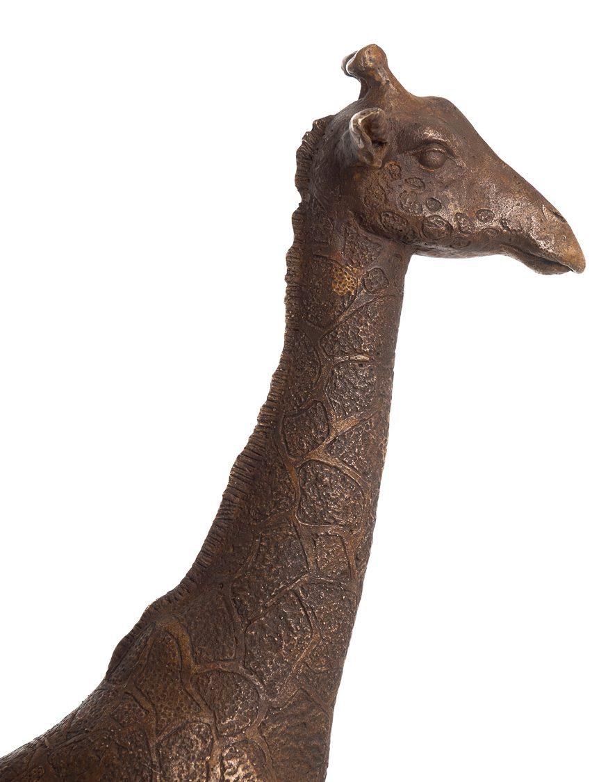 Dierenbeeld giraf brons